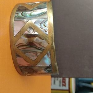 Vintage brass and abalone bracelet